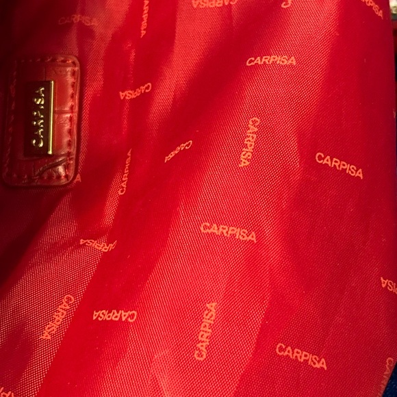 Carpisa Crocodile-Embossed Satchel in Bold Red 13 x 10 x 4 - Picture 12 of 14